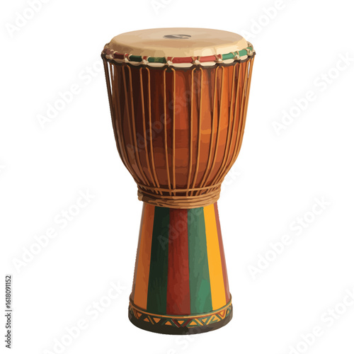 Traditional african djembe drum with colorful rasta stripes