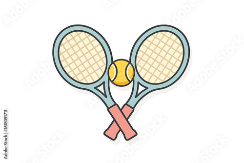 Tennis rackets and ball arranged in a playful design with vibrant colors showcasing the sport's energy and excitement