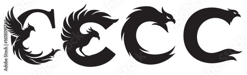 Stylish C Logo Featuring a Phoenix and Dragon Silhouette, Unique C Company Lettermark Vector Illustration With Mythical Creatures