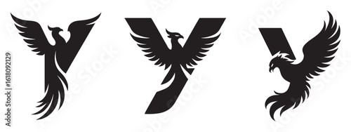Sophisticated Phoenix Letter Y Logo Designs, Symbol of Power and Renewal Embodied in the Letter Y, Stylish Eagle Monogram Initial