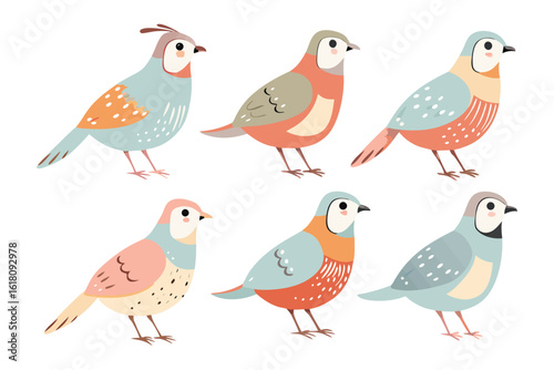 Wallpaper Mural Colorful Aviary: A charming illustration of six uniquely designed birds with diverse patterns and colors, each representing individualistic beauty and harmony in avian art. Torontodigital.ca