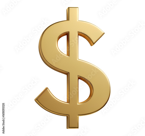 Gold Dollar Sign Icon with Transparent Background, 3D Realism Design Element