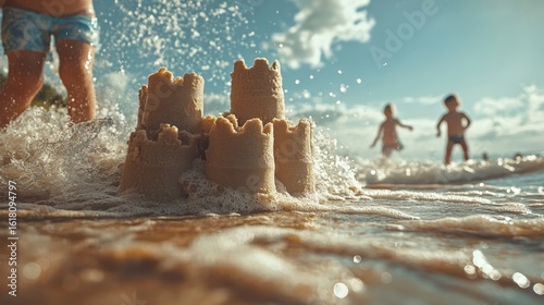 Children Building Sandcastles at the Beach During Summer