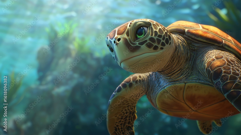 Obraz premium Graceful Sea Turtle in Clear Waters