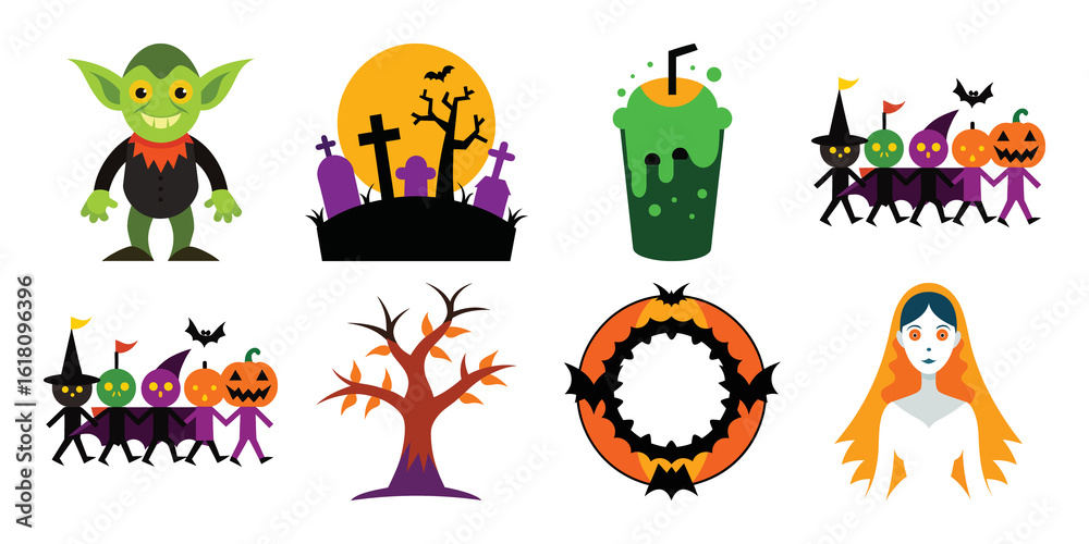 Naklejka premium Collection colored halloween set vector cartoon illustration bundle
