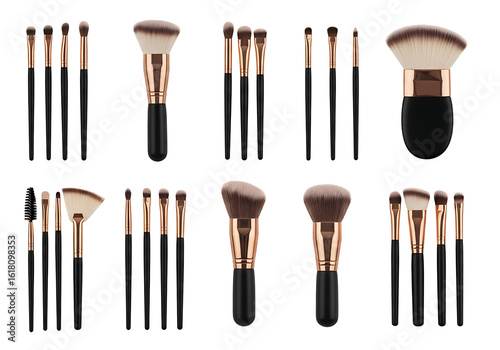 Various makeup brushes in a set.