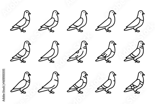 Urban Pigeon Outlines: A sleek collection of urban pigeon outlines captured in simple linework, perfect for illustrating the grace and ubiquity of these city dwellers. 