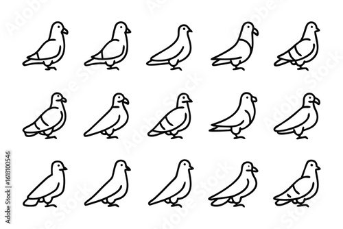 Pigeon Pattern Line Art: A meticulously crafted repeating pattern of pigeons in a simple line art style, ideal for design elements or creating a sense of ordered harmony.
