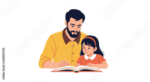 Loving father reading a bedtime story to his daughter creating a beautiful family moment