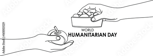 Vector art of a hand gives food to another hand in observance of world humanitarian day