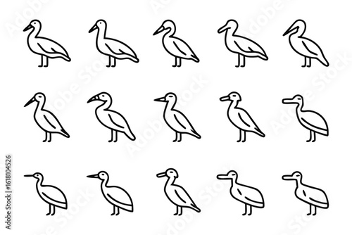 Elegant Duck Silhouettes: A collection of minimalistic, black and white duck silhouettes showcases the simple beauty of waterfowl with artistic line-work, conveying a sense of natural elegance.