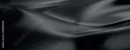 Sleek black background with a smooth, flowing texture. The background is elegant and glossy, creating a sophisticated black backdrop. Smooth elegant silk fabric texture background vector