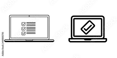A laptop screen displays a checklist, depicted in a modern flat style illustration, isolated on a white background, suitable for a website design