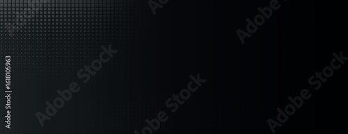 A black background with a gradient texture, featuring a grid pattern. The background is sleek and modern, with a smooth black finish. Minimal halftone texture, halftone dotted background vector