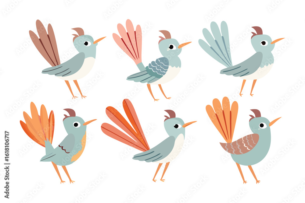 Obraz premium Exotic Bird Collection: A collection of delightful illustrations showcasing charming, whimsical birds with vibrant plumage and distinct personalities.