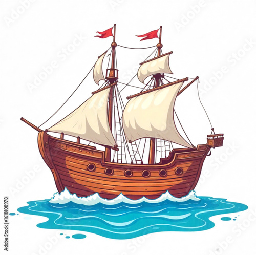 Sailing ship sailing through the waves