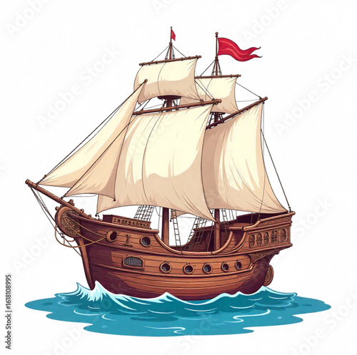 Sailing ship sailing through the waves