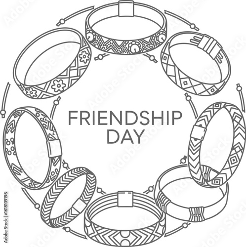 Vector art of a decorative circle of friendship bracelets to celebrate friendship day 