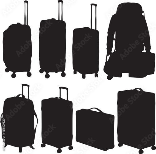 Luggage collection silhouette suitcase travel