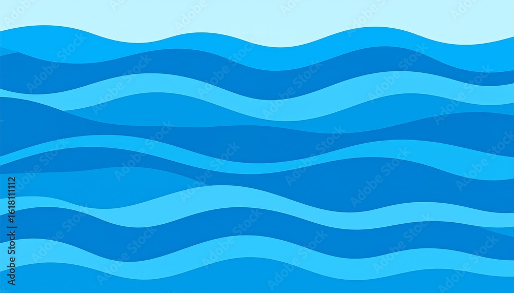 Fototapeta premium Stylized Ocean Waves Illustration with Varied Blue Hues for Backgrounds