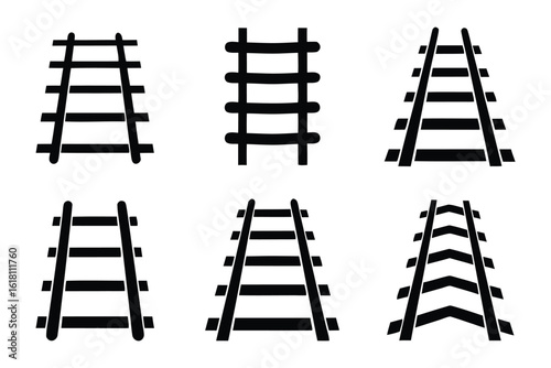 Railroad Track Variety: A set of meticulously designed railroad tracks, rendered in monochromatic shades, showcasing a variety of perspectives and styles.