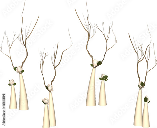 Vector design illustration of decorative ornaments of plants in pots to decorate the interior of a room