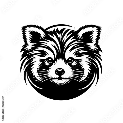 Stylized Black and White Red Panda Face Emblem.
