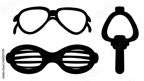 Silhouette illustration featuring two pairs of glasses and a bottle opener on a white background | editable eps vectors