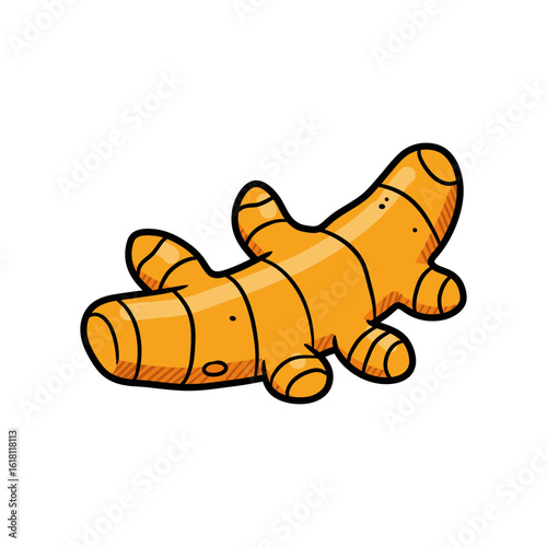 Golden Turmeric Root Doodle Icon for Wellness and Herbal Remedies