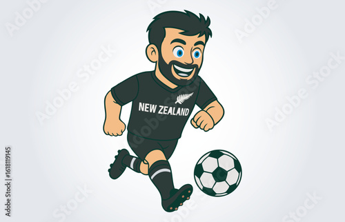 New Zealand Soccer or Football Player Mascot Cartoon Character Template