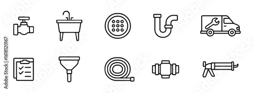 Plumbing and maintenance outline icon set. tools, repair symbols collection in outline style