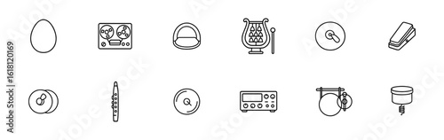 Music and instrument line icon set. outline collection of musical tools and notes