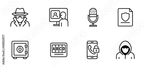 Cybersecurity and spyware linear icon set. digital protection, hacker icons collection