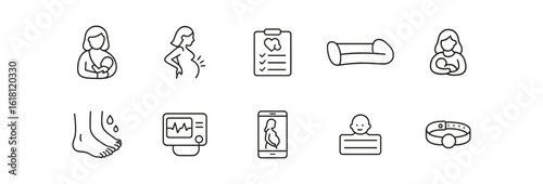 Maternity, parenting line icon set. pregnancy, motherhood, baby care outline collection