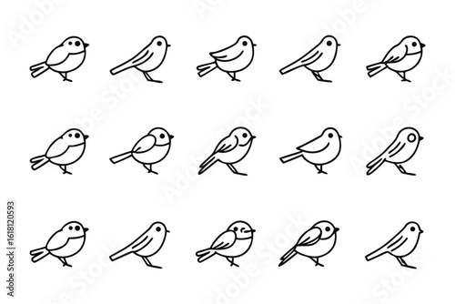 Bird Illustration Collection: A curated collection of delightful bird illustrations, each bird rendered in a minimalist, clean style, perfect for various creative projects.