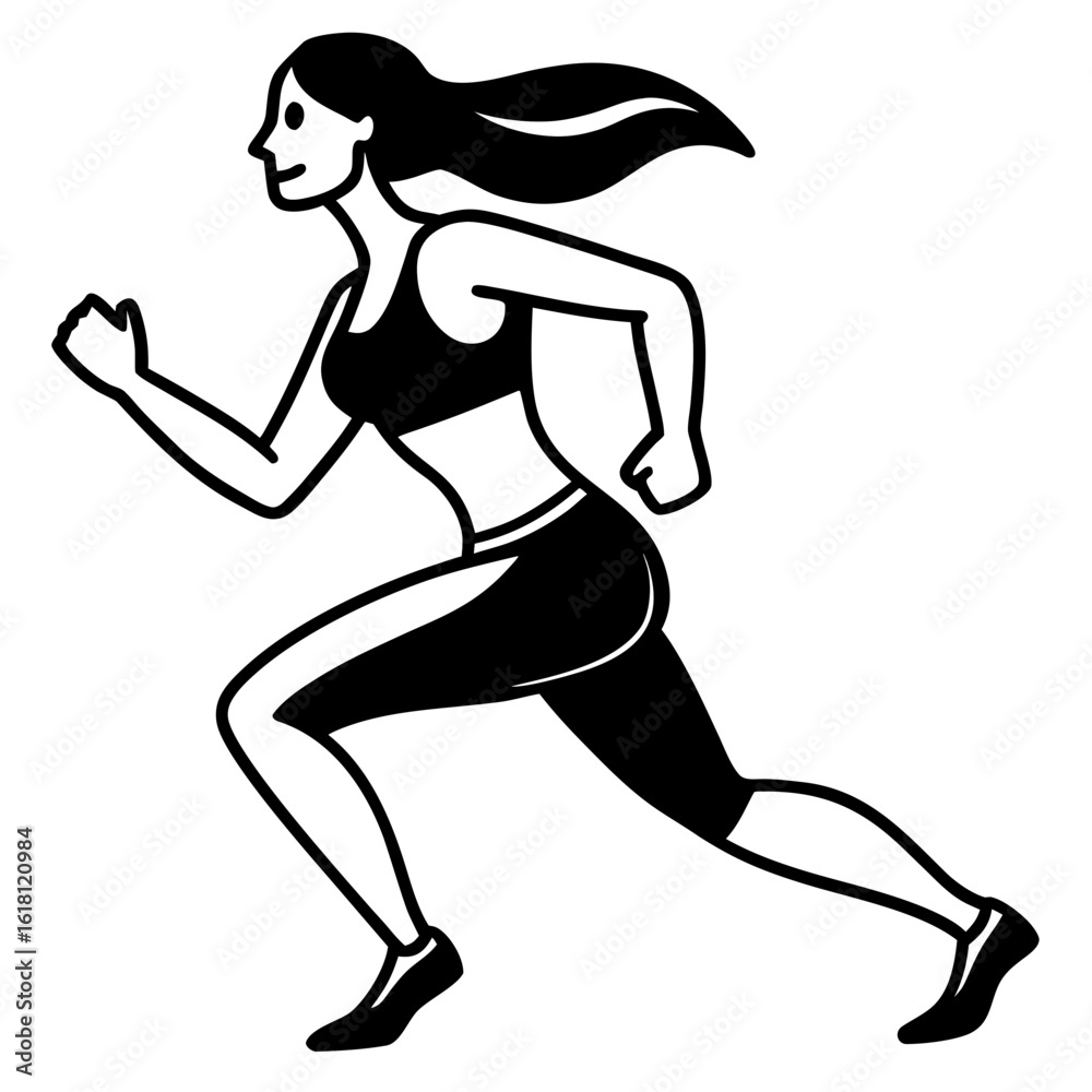 Fototapeta premium Minimalist Jogging Woman Silhouette High-Quality Vector for Fitness Ad, Sport Branding, and Gym