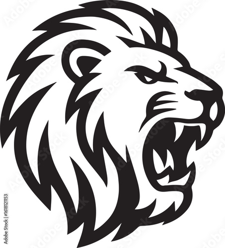 Wallpaper Mural A black and white graphic illustration of a roaring lion head in profile with an aggressive expression Torontodigital.ca