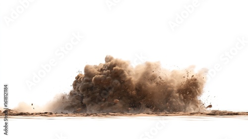 砂塵の爆発、暖色パレットの超リアルな粒子
