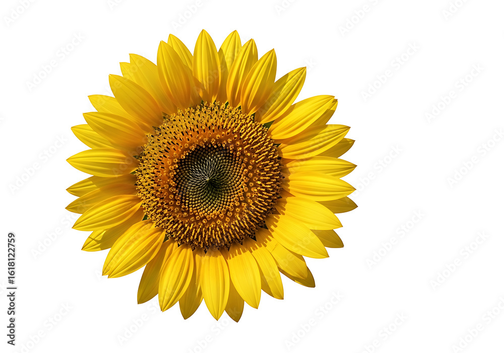 Fototapeta premium Close-up view of a sunflower head against a black background.