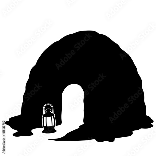 Silhouette of lantern outside igloo dome – cold weather comfort, peaceful retreat