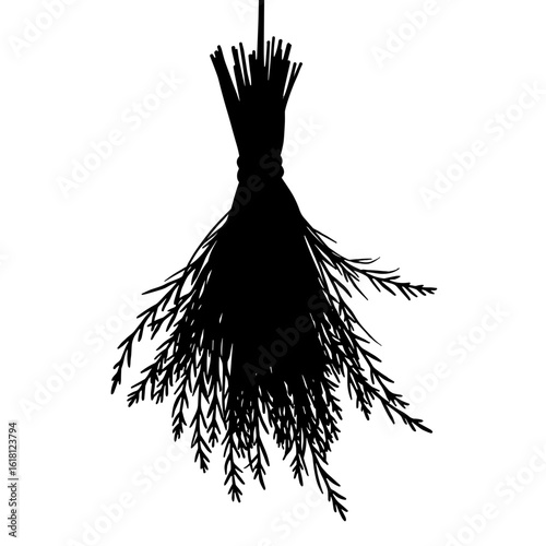 Silhouette of dried herbs bundle hanging – Natural botanical decoration, earthy motif