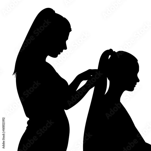 Silhouette of stylist braiding hair of teen girl – Casual hair styling, beauty