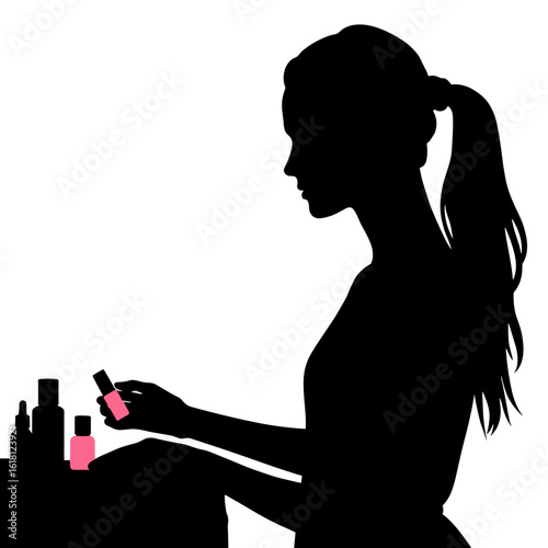 Silhouette of teen choosing nail polish at salon counter, personal style