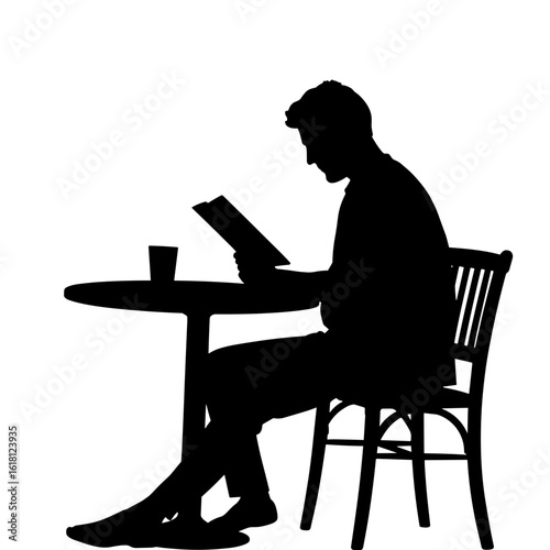 Silhouette of person reviewing portfolio in coffee shop – Creative reflection, quiet edit
