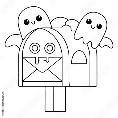 Cute ghosts peeking from haunted mailbox halloween spooky