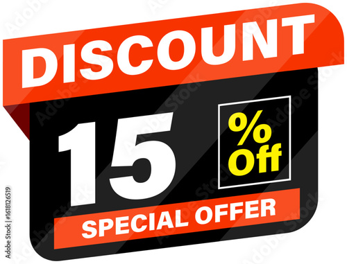 15 percent off special offer discount label, Vector illustration