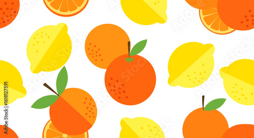 Seamless Citrus Pattern A Cheerful Design with Oranges and Lemons on a White Background