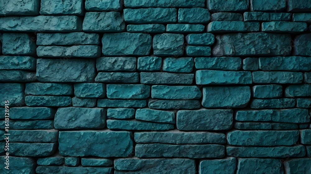 Fototapeta premium Turquoise Blue Stone Wall Texture Background - Rustic Rock Masonry for Strength and Stability