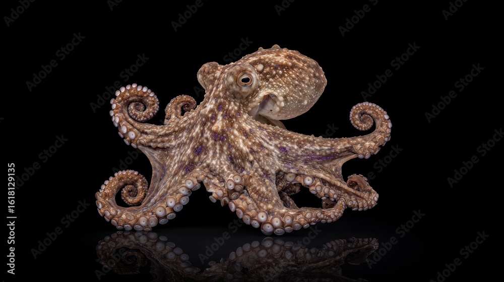 Obraz premium Detailed studio shot showcasing intricate features of octopus on dark surface