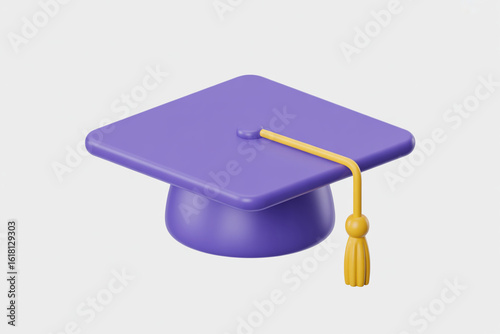 Purple Academic Hat with Tassel – 3D Rendered Graduation Cap